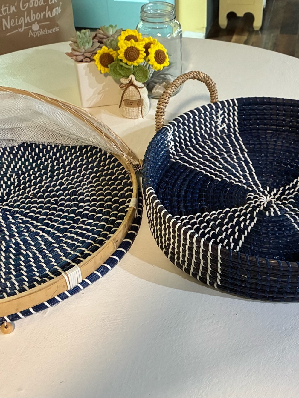 SET OF 2 HANDWOVEN INDOOR-OUTDOOR Wicker Baskets, Domed a/o Handled Serving Set